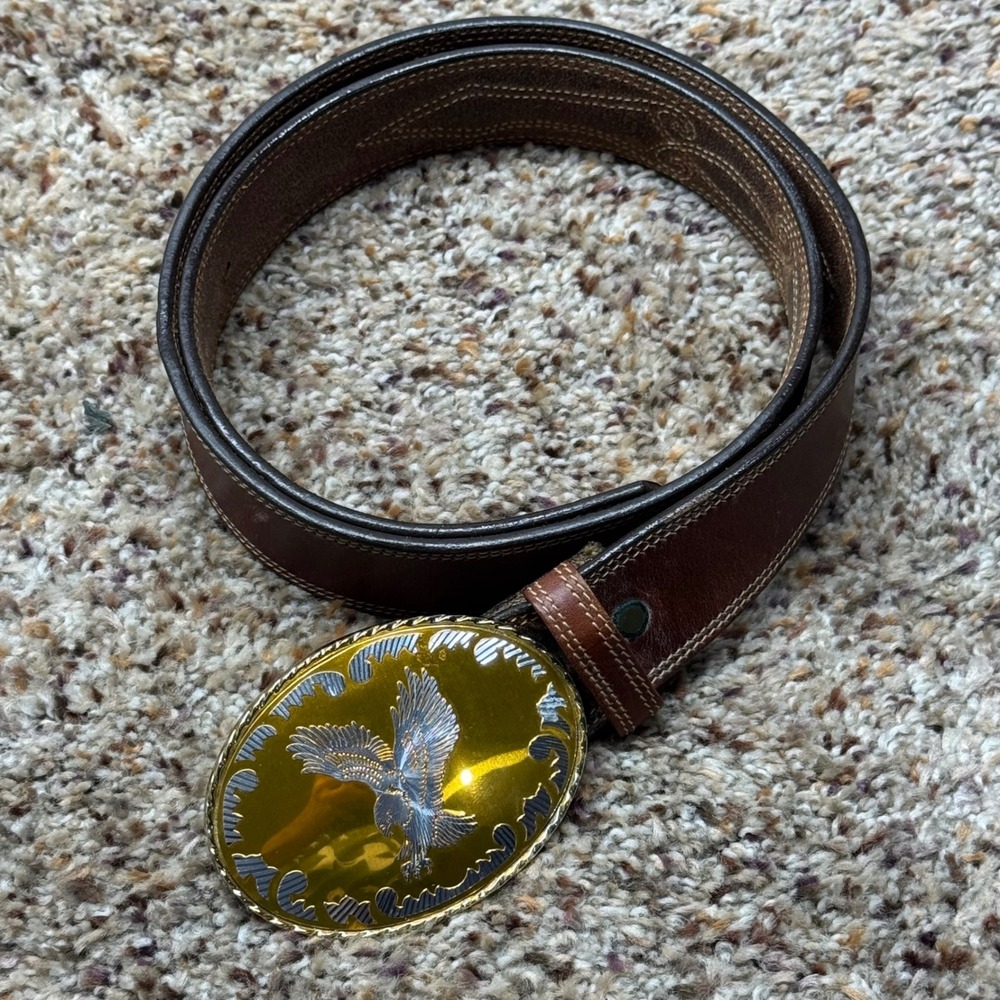 Lona Nolan's Leegin Mens Brown Leather Western Eagle Buckle Belt 36 USA 55607